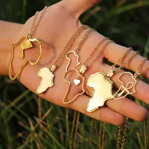Custom Hip Hop Adjustable 18K Gold Plated Stainless Steel Jewelry Gold Chain Smooth Hollow Africa Country Map Africa Necklace