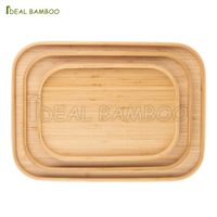 Ensemble de 3 plateaux rectangulaires en bois de haute qualité, ensemble de plateaux de service en bambou avec poignée