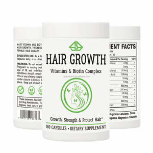 Complément alimentaire pour la croissance des cheveux pour femmes, vitamine biotine, améliore la qualité des cheveux, augmente le volume, prévient la perte de cheveux, végétarien, 180 capsules - Product Image 1