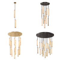 Lustre en laiton de luxe avec cadre en cuivre et alabâtre, à intensité variable, pour la décoration de la maison, les cafés, les halls d'hôtel
