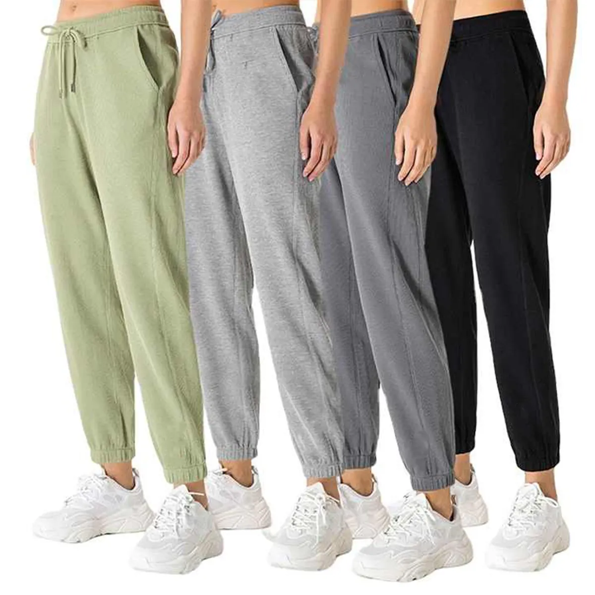 Özel Logo koşu Sweatpants kadınlar Unisex pamuk spor uzun pantolon gevşek düz bacak fransız Terry eşofman altı