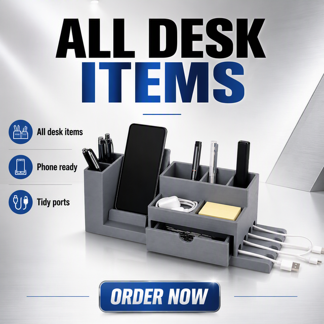 FDM 3D Printed PLA Modular Desk Organizer Multi-Compartment Pen Holder Phone Stand Home Office Custom OEM