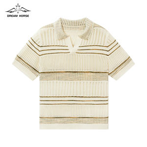 AiNear卸売カスタムロゴデザインOem & Odm夏半袖ポロ襟織りメンズコットンニットTシャツかぎ針編みセーター - Product Image 1