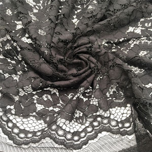 Tela de encaje de nailon negro ecológico de punto para ropa y decoración de prendas con patrón floral - Product Image 4