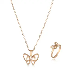 New Arrival BFF Butterfly Girls' Necklace Earring Jewelry Set Gold Plated Metal Custom Shape For Parties And Weddings
