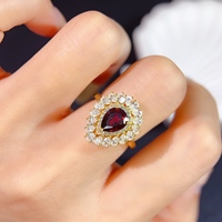 Factory Wholesale Custom 925 Sterling Silver Teardrop Shaped Natural Garnet Ring 8mm10mm Birthstone Luxury Simple Wedding
