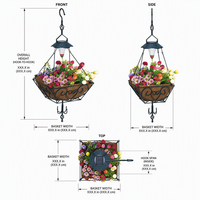 Panier suspendu pour plantes avec éclairage solaire, doublure carrée en fibre de coco, crochet en fer thermolaqué, pour usage quotidien, décoration de jardin et de terrasse