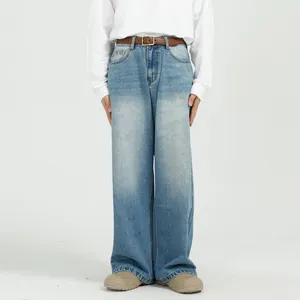 Ropa de calle de moda de diseñador personalizada, pantalones vaqueros rectos de cintura alta y pierna ancha