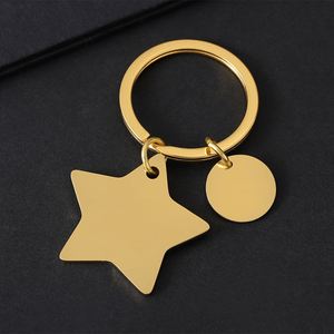 High Quality Blank Star <b>Custom</b> Stainless Steel <b>Keychain</b> with Small Round Piece - Product Image 3