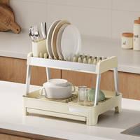 Égouttoir à vaisselle double couche en aluminium WIREKING, 100 % antirouille, grande capacité, organisateur de cuisine avec plateau