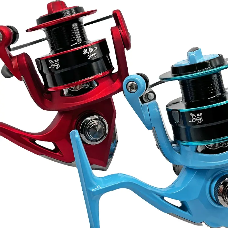 Carretes de pesca rojos y azules superventas, carretes de pesca giratorios en el mar, carretes de pesca Linewinder para Carretes de pesca con caña