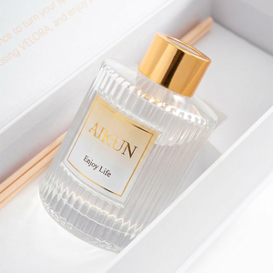 Aikun Niche Brands 150 Ml Clear Ribbed Glass Reed <b>Diffuser</b> Gift Box Set With Gold Sticker Logo Adjustable Scent For Hotel - Product Image 1