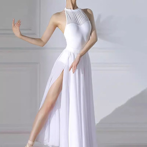 <span class=keywords><strong>Justaucorps</strong></span> de danse de ballet <span class=keywords><strong>blanc</strong></span> tendance 2025 pour femmes, sans manches, avec col halter en résille et col montant, pour examen artistique et entraînement en salle de sport - Product Image 6