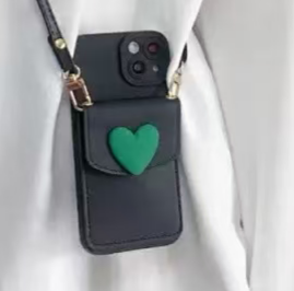 กระเป๋าใส่การ์ดรูปหัวใจสีน้ำตาลขนาดเล็กเหมาะสำหรับ Samsung Apple <span class=keywords><strong>Xiaomi</strong></span> ที่มีช่องเสียบการ์ดโทรศัพท์มือถือพร้อมเชือกแขวนในแนวทแยง - Product Image 6