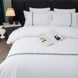 Blanco 120gsm Color sólido Poliéster Bordado Edredón Funda nórdica 3 Estrellas Hotel Juego de cama Proveedor - Product Image 3