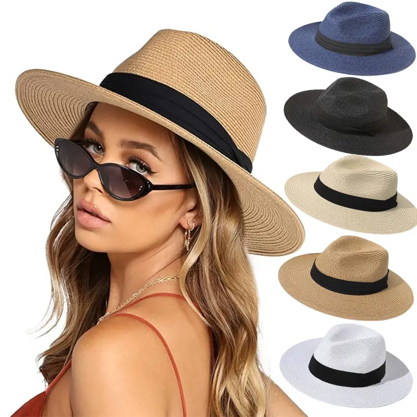 Venta al por mayor mujeres hombres Wid Brim paja Panamá Liftguard sombrero Fedora verano Playa Sol papel paja vaquero sombreros señoras sombreros