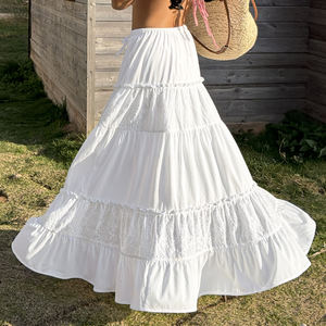 Women <b>White</b> Boho <b>Tiered</b> Ruffle Maxi <b>Skirt</b> High Waist A-Line with Lace Trim and Drawstring Waist Vacation <b>Skirt</b> 2026 New Arrival - Product Image 5