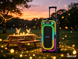 Enceinte de fête sur roulettes de 8 pouces avec anneau lumineux LED RGB, Boombox Karaoké portable avec roues pour fêtes en extérieur - Product Image 1