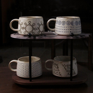 Taza de café y leche de cerámica rústica con esmalte cambiante al horno estilo vintage - Product Image 1