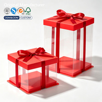 Vente en gros de couvercles rigides transparents en PET de qualité alimentaire 3 en 1 pour gâteaux, en papier rouge, pour anniversaires et mariages, emballage personnalisé, impression UV, OEM, ODM