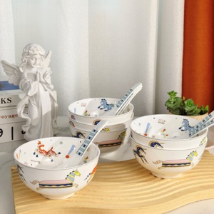 Loving Home Bone China Cute Bowl Set unicorn Pattern Six Bowls With Spoons Household Rice Bowl - Product Image 5