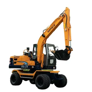 WT6-C75 Longyan Sale 8 Ton Heavy Equipment Wheel Excavator Machine China Yellow Machinery Wheeled Excavator