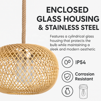 Luminaire suspendu en rotin d'extérieur, IP54 étanche, en osier PE, pour patio, jardin, balcon, villa, éclairage extérieur