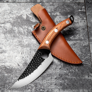 มีดแล่เนื้อแบบตีขึ้นรูปด้วยมือ พร้อมด้ามไม้ตามหลักสรีรศาสตร์ มีดเชฟสแตนเลสคุณภาพสูงสำหรับแคมป์ปิ้งและบาร์บีคิว - Product Image 5