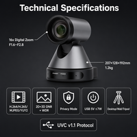 PTZ-Kamera mit Mikrofon, 12-fach Optischer Zoom, 4K 30fps, 1080P 60fps, 72,5° Weitwinkel, USB-Konferenzkamera für Besprechungsräume und Fabriken