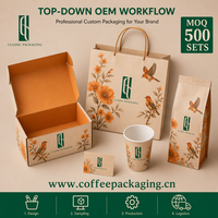 Kit d'emballage de café en PE recyclable avec valve, illustration vintage personnalisée, coffret cadeau de marque, pochettes personnalisées, sac à fond plat