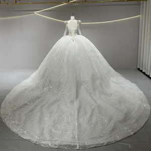 JFH52 Vestidos largos de novia con cuentas de cristal y mangas largas brillantes para novias - Product Image 4