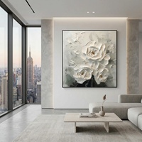 Peinture à l'huile florale épaisse sur toile, pivoine blanche, art décoratif mural peint à la main pour la décoration intérieure