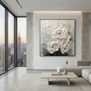 Pintura al Óleo de Peonía Blanca sobre Lienzo, Arte Floral Impasto, Decoración para el Hogar, Arte Decorativo de Interior, Pintura Mural Pintada a Mano - Product Image 4