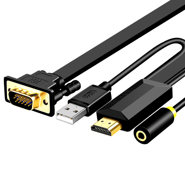 1080P HDTV Male to VGA Male Cable HDTV to VGA Audio Video Cable With 3.5MM Audio and USB Power Cable