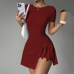 Sportkleid mit Rundhalsausschnitt, Kurzen Ärmeln, Hautengem Schnitt, Schlitz und Schnürung für Damen, Geeignet für Tennis und Golf im Freien - Product Image 6