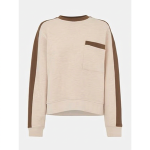 Suéter de Punto Casual para Otoño, Cuello Redondo, Corte Regular, con Bolsillos y Rayas Marrones, 100% Algodón, Unisex - Product Image 1