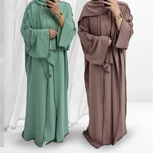 2024 Wholesale Custom EID Islamic Clothing Dudbai Abaya Modest 3 Piece With Hijab Set Women Muslim Dress Jazz Crepe Abaya