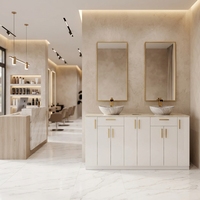 Station de manucure haut de gamme Bomacy, double vasque blanche, évier intégré, robinet en acier inoxydable, sur mesure, style moderne classique pour salon