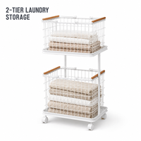 Chariot de rangement à roulettes pour linge, panier à linge détachable en fer forgé pour la maison et la salle de bain