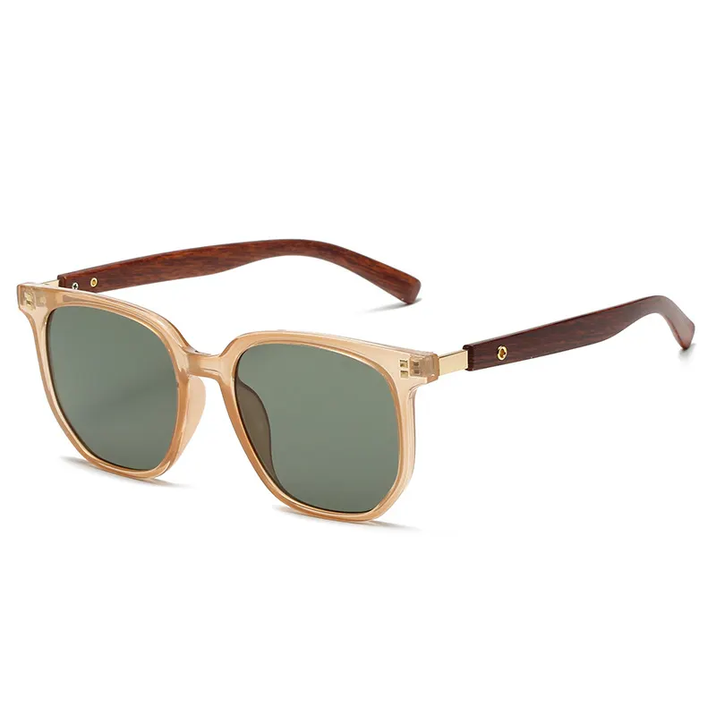 Luxury Retro Wood Grain Legs, Round Frame Glasses Fashionable Sunglasses Shading Retro Luxury Wood Grain Leg Sunglasses