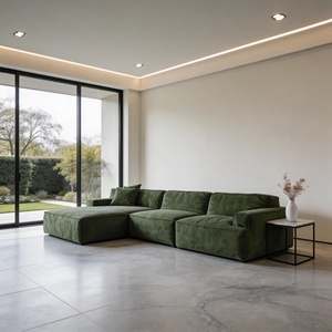 Ensemble modulaire extensible en velours capitonné avec ottomanes personnalisables pour hôtel et villa - Product Image 1