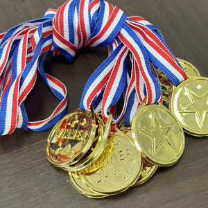 Gold Plated Plastic Medals With Red White Blue Ribbons For Kids Sports Events And School Awards - Product Image 2