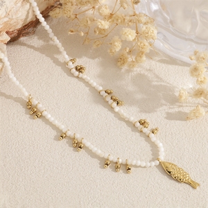 Collier pendentif en métal style nautique européen et américain pour femme, design de niche avec pierre naturelle - Product Image 4