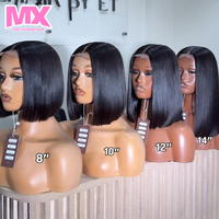 Perruque Bob Courte Sans Colle Prête à Porter Densité 150% pour Femme, Perruque en Dentelle Pré-Coupée, Cheveux Humains Indiens Bruts Alignés dans le Sens des Cuticules