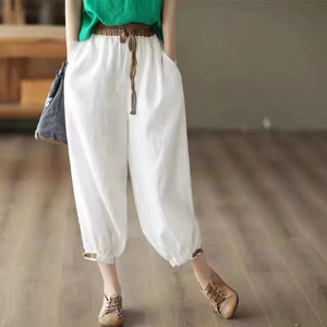 Women's Cotton Linen Lantern Pants Green Loose Fit Drawstring Waist Casual Harem Pants Summer 2025 - Product Image 3