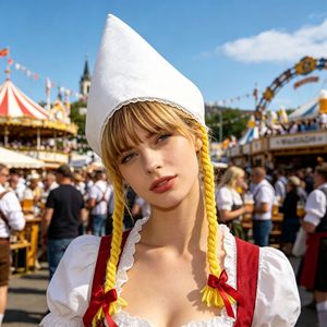 Vestido tradicional bávaro para Oktoberfest para mujer, traje Dirndl con sombrero, doble cola de caballo, multicolor, para festival, adulto - Product Image 4