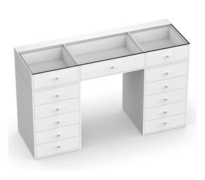 Nhà Máy Bán buôn bàn trang điểm Châu Âu 13 ngăn kéo hot-bán sang trọng hiện đại trang điểm màu trắng Vanity với gương pha lê - Product Image 1