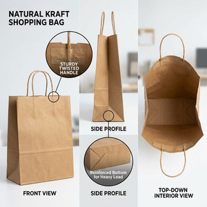 Bolsa <span class=keywords><strong>de</strong></span> Compras <span class=keywords><strong>de</strong></span> Papel Kraft Marrón Biodegradable y Ecológica con Logotipo Personalizado al por Mayor, Asa Personalizada, Color Personalizado, Impresión Offset para Ropa - Product Image 2