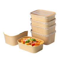 Boîtes alimentaires jetables en papier kraft biodégradable avec couvercles, finition brillante, résistantes à l'huile, contenants rectangulaires à emporter pour nouilles