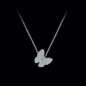 Beautiful Platinum Plated <b>925</b> Sterling <b>Necklace</b> S925 Sterling <b>Silver</b> <b>Necklace</b> with Diamonds butterfly wings Moissanite <b>Necklace</b> - Product Image 3